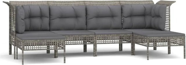 vidaXL 6-tlg Garten-Lounge-Set in Grau mit Kissen aus Poly Rattan und Metallgestell - Bild 1