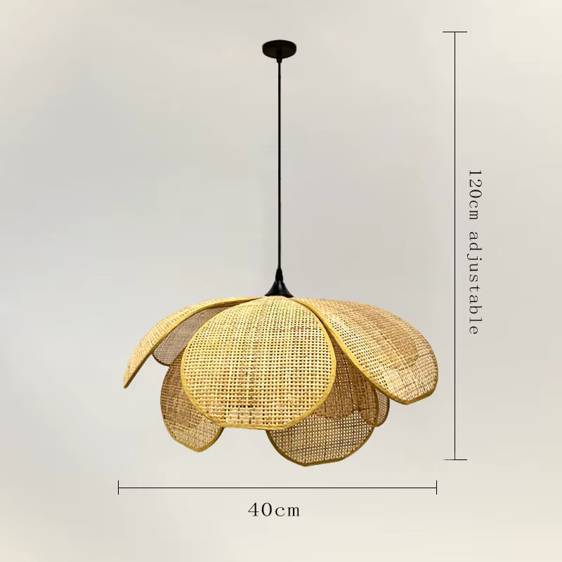 LINCCW Rattan-Pendelleuchte im japanischen Stil mit Blütenblatt-Design, Boho-Kronleuchter für Wohnzimmer, Schlafzimmer und Esszimmer, Farbe: Beige, B/T/H: 40 x 40 x 120 cm, E27 - Bild 4