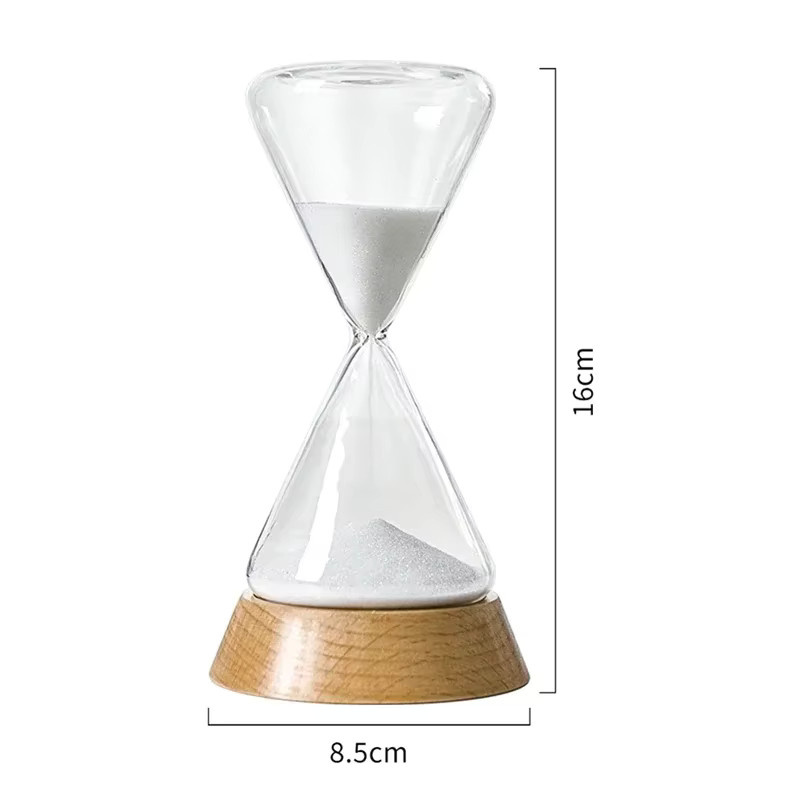 Nordic Sanduhr aus Glas mit Holzbasis im Tröpfchen-Design, Weiß, Tischdeko für Home Office und Arbeitszimmer - Bild 3