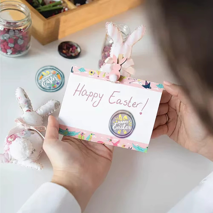 Wachssiegelstempel Frohe Ostern mit bunten Eiern und Hasenwagen, abnehmbarer Kopf für DIY-Ostern, Papierkarten und Dekoration, Durchmesser: 25 mm, Multicolor - Bild 2
