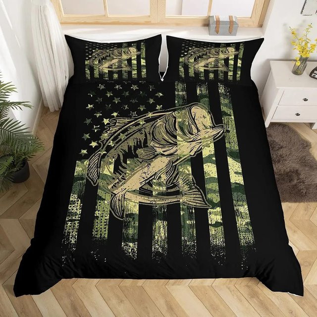 Bettwäsche Hecht und Barsch mit Streifenmuster für Kinder und Teenager, Set aus Bettbezug und Kissenbezug, Farbe Schwarz, B/H: 180 x 210 cm - Bild 1