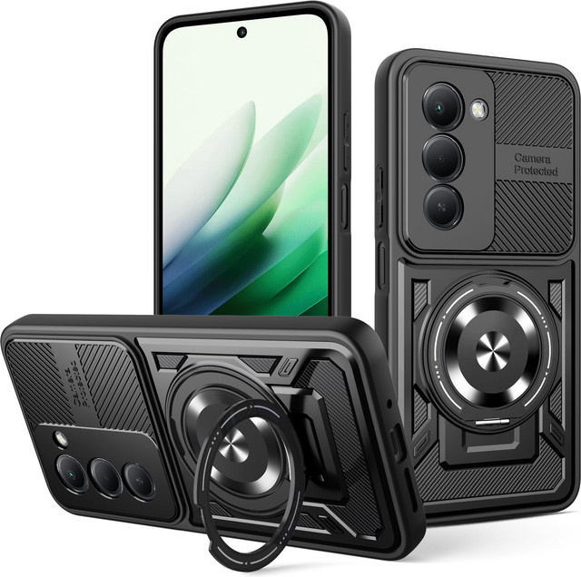 Xiaomi Poco M8s 5G Handyhülle mit magnetischer Panzerhülle, stoßfester Ringhalter und Magsafe Wireless Charge Cover in Schwarz oder Grau - Bild 1