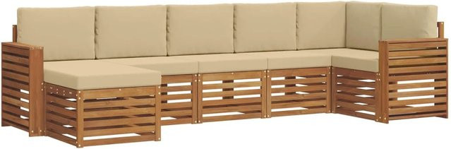vidaXL Sofagarnitur 7-teilig aus Massivholz Akazie in Natur und Beige mit L-Form und Latten-Design - Bild 1