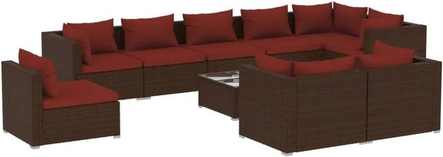 vidaXL 10-tlg. Garten-Lounge-Set aus Polyrattan in Braun mit Kissen und Metallgestell - Bild 1
