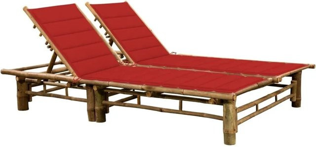 Furnicato Sonnenliege aus Bambus in Rot mit 3 Liegepositionen, B/T/H: 200 x 130 x 24,87 cm - Bild 1