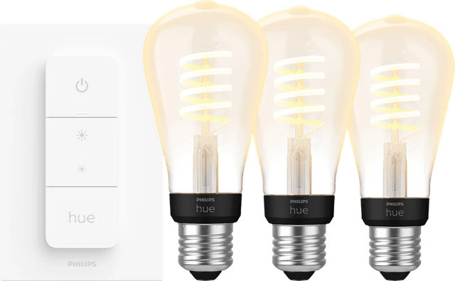 Philips Hue Filament White Ambiance Edison LED-Leuchtmittel 3er-Pack mit Dimmer und Fernbedienung, transparentes Glas - Bild 1