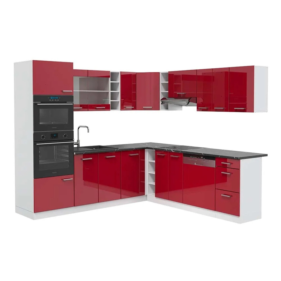 Vicco R-Line Eckküche in Bordeaux Hochglanz und Weiß mit Anthrazit, B/T/H: 237 x 247 x 81,6 cm - Bild 1