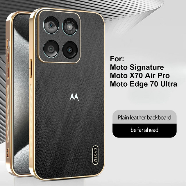 Luxuriöse Hülle aus gebürstetem veganem Leder für Motorola Signature Edge 70 60 Pro Neo Fusion+ G87 G77 G67 G57 G17 Power Plating Edge Cover in Gold - Bild 1