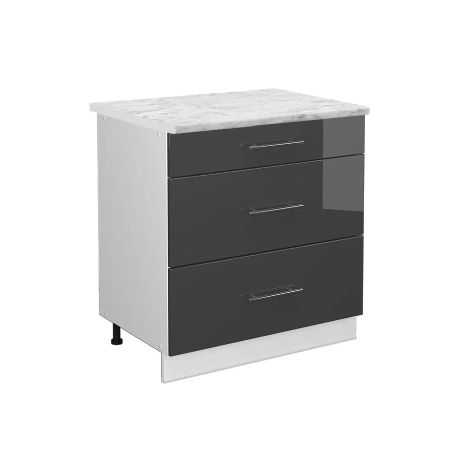 Vicco Küchenunterschrank Fame-Line in Anthrazit Hochglanz und Weiß mit 3 Schubladen und Marmor-Optik, Breite: 80 cm - Bild 2