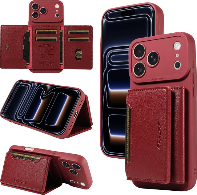 EAACAA Kunstleder-Handyhülle für iPhone mit Halterung und Mehrfach-Kartenfach, stoßfeste Schutzhülle - Bild 1