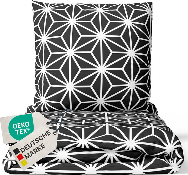 NYVI Bettwäsche Set DreamScience aus Mikrofaser mit Sternen Design in Schwarz, atmungsaktiv und weich, B/H: 155 x 220 cm und 80 x 80 cm - Bild 1