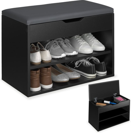 tectake Schuhbank Jasmina Schwarz mit Sitzpolster für 6 Paar Schuhe, B/T/H: 60 x 30 x 43,5 cm