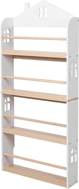 Relaxdays Kinderbücherregal Haus aus MDF und Kiefernholz, Weiß und Natur, hängend und offen, B: 130 cm, H: 60 cm, T: 15 cm - Bild 1