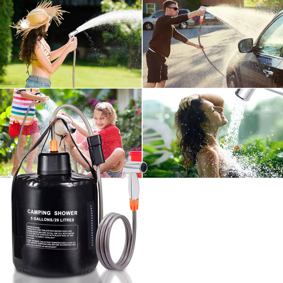 LOFAM Tragbare Campingdusche mit 20 l Solar-Heiztasche und wiederaufladbarer elektrischer Pumpe in Schwarz - Bild 3