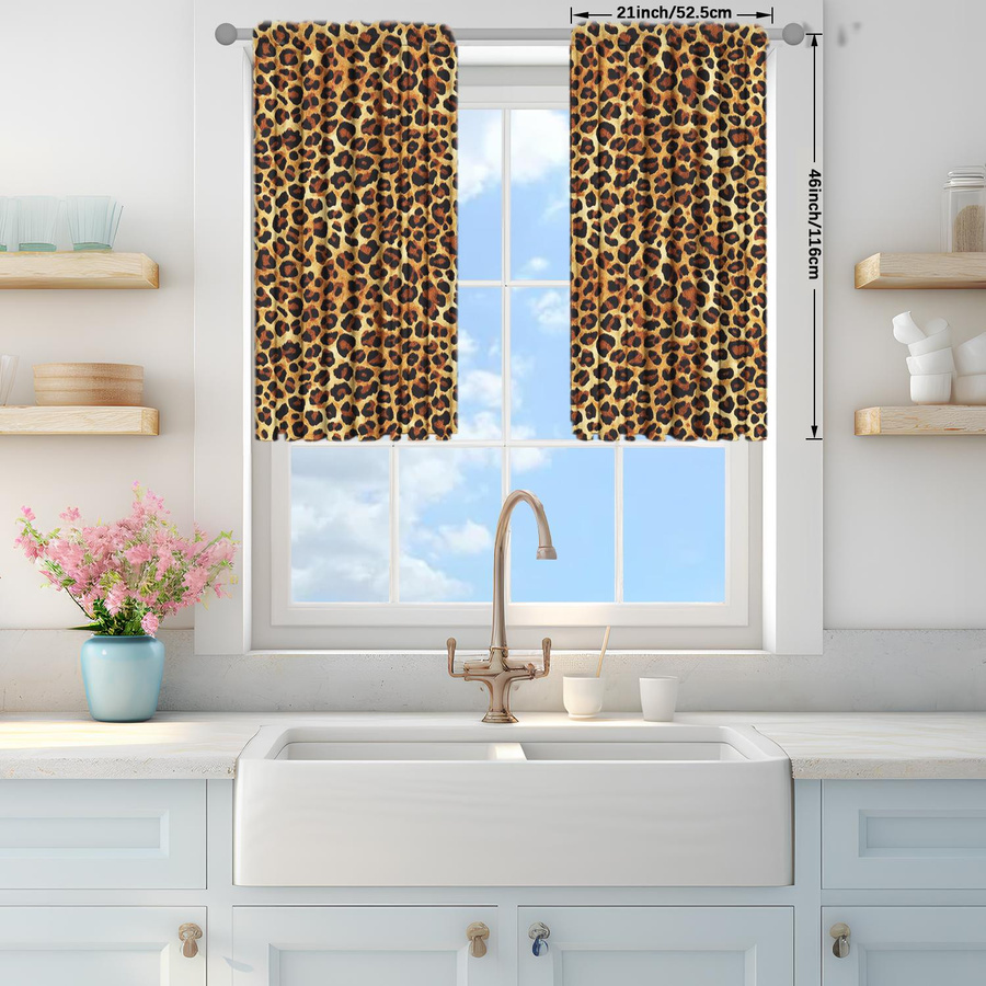 2er-Set Leopard-Print Vorhänge von Household supplies MH, halbtransparent, B: 75 cm, H: 165 cm, Mehrfarbig - Bild 2