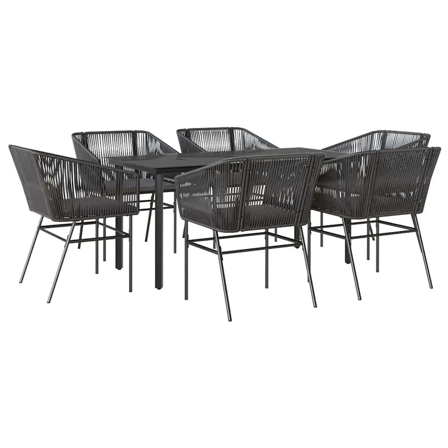 vidaXL 7-teilige Garten-Essgruppe aus Poly Rattan und Glas in Schwarz mit Kissen für Terrasse und Garten - Bild 2