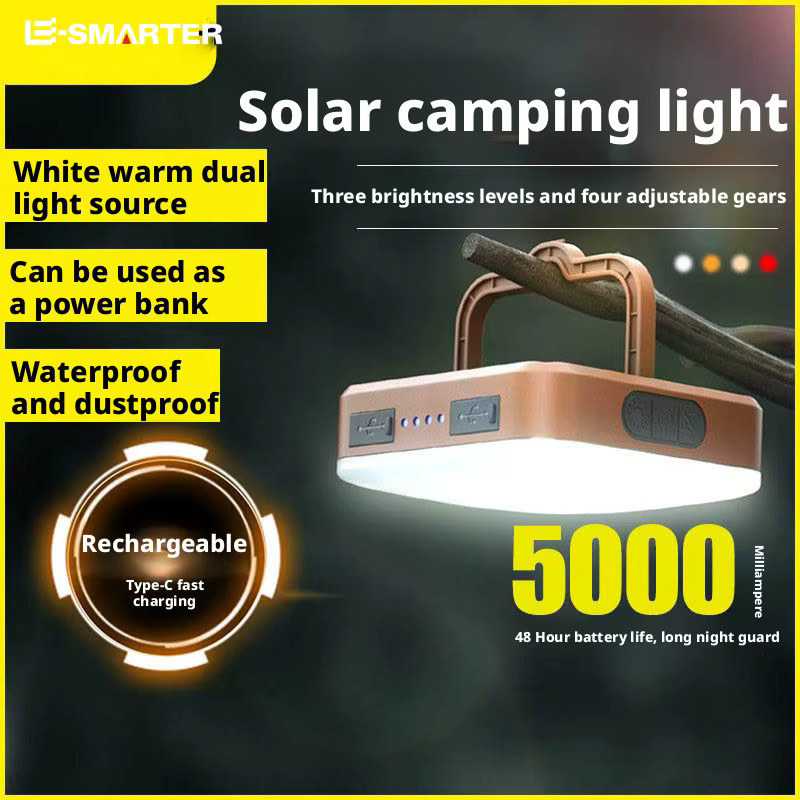 ESMARTER Solar Camping Solarlampe mit COB LED, tragbare wiederaufladbare Hängelampe mit Haken in Schwarz für Outdoor, Wandern und Angeln - Bild 4