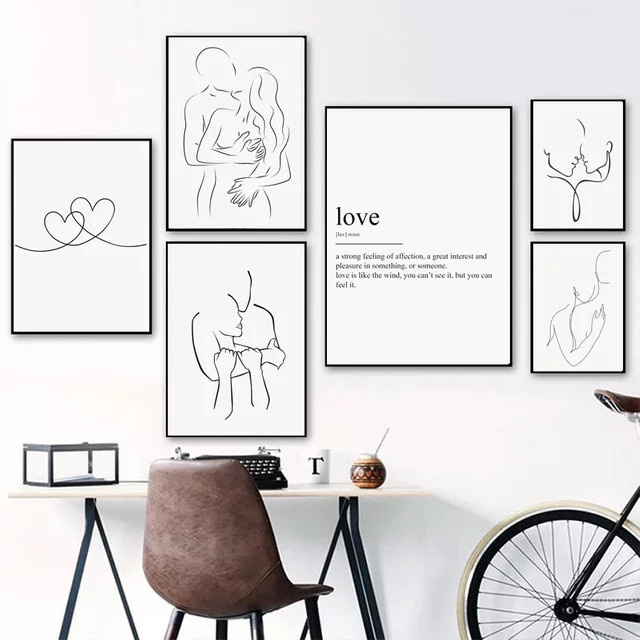 Potdemiel Abstrakte Minimalistische Herz Wandkunst Leinwandmalerei mit Zitat in Weiß - Bild 1
