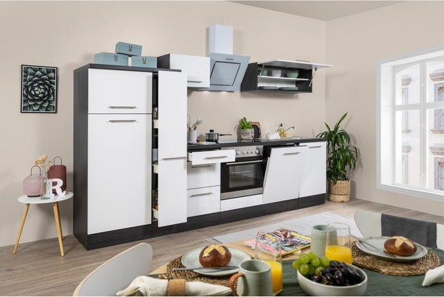 Respekta Premium Küchenzeile modern in Weiß Hochglanz und Grau mit Soft-Close-Türen, Breite: 310 cm - Bild 1