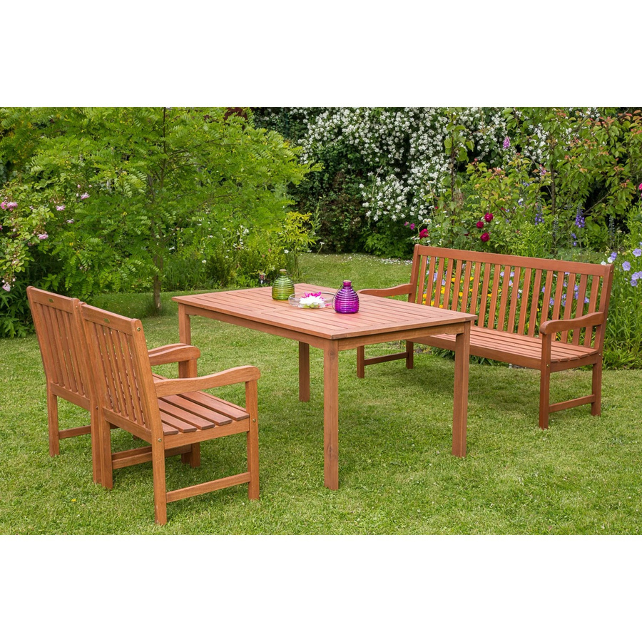 Merxx Gartenmöbel-Set Santos 4-teilig aus Eukalyptus-Holz in Braun inkl. 3-Sitzer Bank und Tisch - Bild 2