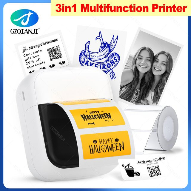 GZQIANJI Multifunktionaler 3-in-1 Thermodrucker für Etiketten, Fotos und Tattoo-Transfer in Weiß - Bild 1