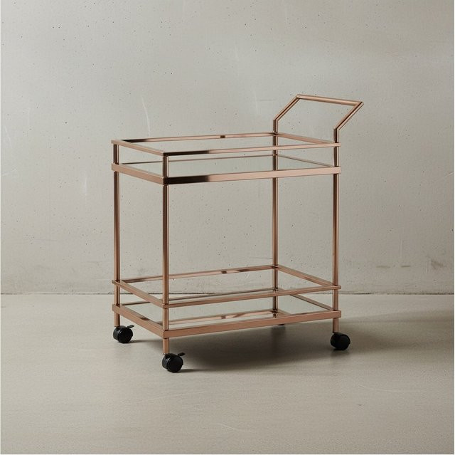 KADIMA DESIGN Servierwagen Gold mit verspiegeltem Sicherheitsglas und Rollen, B/T/H: 84 x 45 x 65 cm - Bild 1