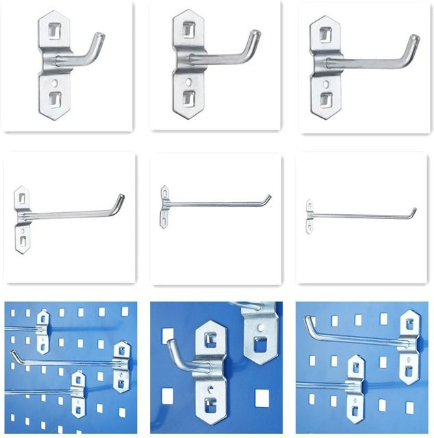 Schräghaken aus Stahl in Silber für Lochplatten zur Organisation von Werkzeug und Kleiderbügeln - Bild 1