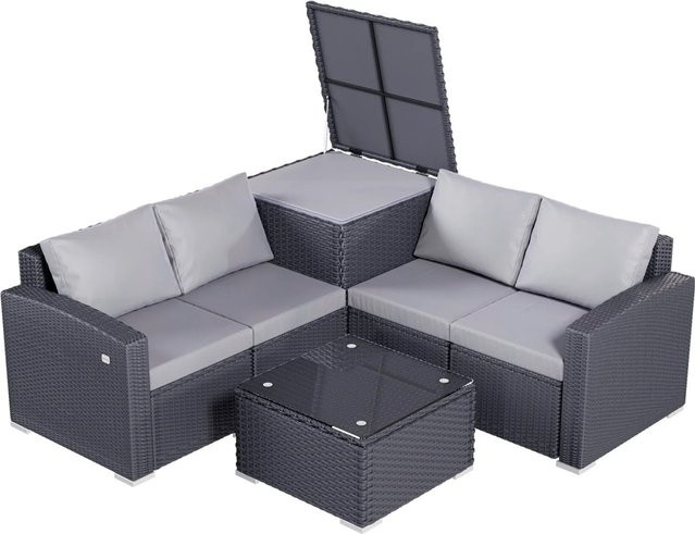 HOMAVO Gartenlounge Set für 4 Personen mit Aufbewahrungsbox und Abdeckung aus pulverbeschichtetem Stahl und Polyestergewebe - Bild 1