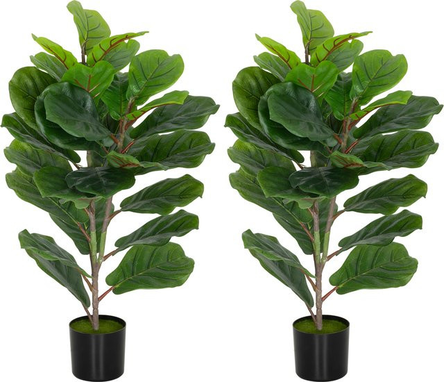 HOMCOM Set mit 2 künstlichen Ficus-Bäumen in Grün, Höhe: 80 cm, Dekorative Kunstpflanzen mit Kunststofftopf für dein Zuhause oder Büro - Bild 1