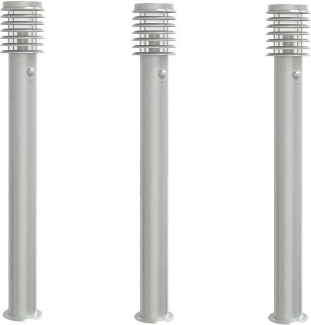 vidaXL Wegeleuchten Set aus Edelstahl und Kunststoff mit Bewegungsmelder, 3 Stück, Silber, Höhe: 110 cm - Bild 1