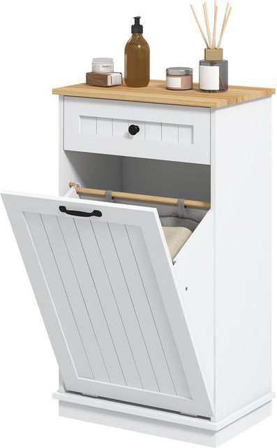 HOMCOM Badezimmerschrank in Weiß mit Wäschesack und Schublade aus Holz und MDF - Bild 1