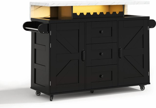 okwish Kücheninsel mit klappbarer Arbeitsplatte und Weingestell in Schwarz, B/T/H: 120 x 42 x 93 cm - Bild 1