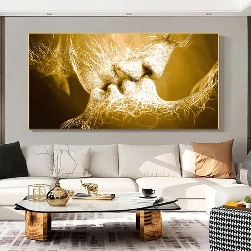 Abstrakte Leinwandkunst Liebeskuss in Schwarz-Weiß, dekoratives Wandbild für dein Wohnzimmer, Breite: 50 cm, Höhe: 100 cm - Bild 2