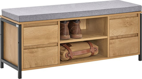 SoBuy Schuhbank FSR149-N in Schwarz und Grau mit 4 Schubladen und 2 Fächern im industriellen Look, B/T/H: 150 x 35 x 45 cm