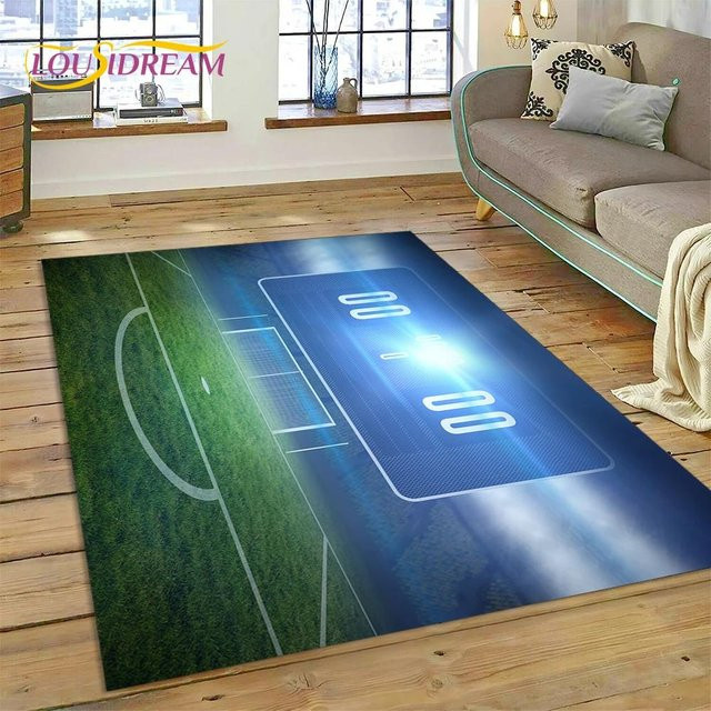 Karpetti 3D-Teppich mit Fußballfeld Motiv in Grün, waschbarer Polyester-Bodenmatte für Kinderzimmer, Wohnzimmer oder Schlafzimmer, B/T: 60 x 40 cm - Bild 1