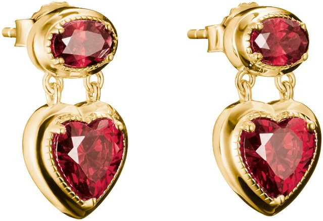 Thomas Sabo Ohrstecker Herz Granatrot Elyndra, 925 Silber, vergoldet, Damen - Bild 1