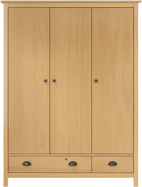 vidaXL Kleiderschrank Hill aus Massivholz Kiefer mit 3 Türen und integrierten Schubladen, braun, B/T/H: 127 x 50 x 170 cm - Bild 1