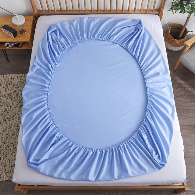 Bestbags Baumwoll-Spannbettlaken Blau, atmungsaktiv und rutschfest, B/T/H: 120 x 200 x 30 cm - Bild 1