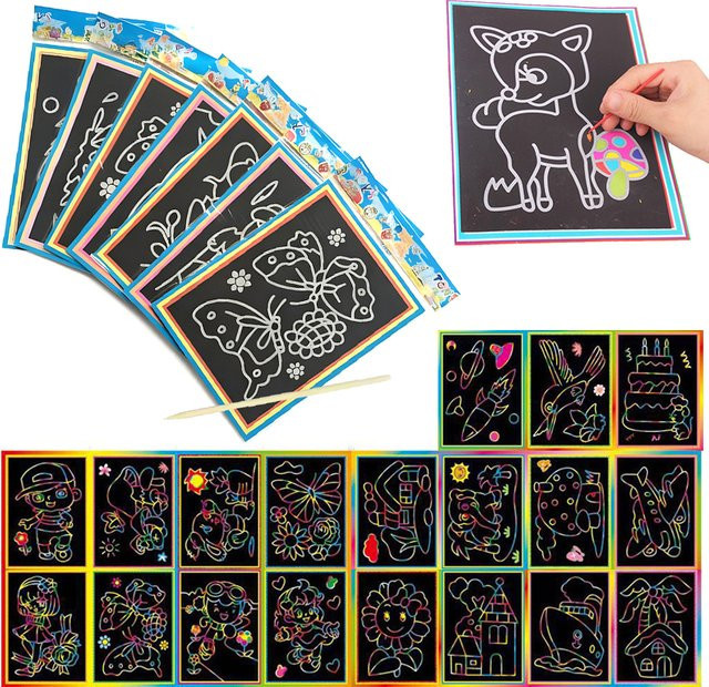 ZYF Kratzmalpapier-Set mit 10 Blättern im bunten Cartoon-Tier-Design für DIY-Graffiti-Projekte - Bild 1