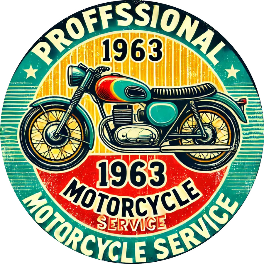 Potdemiel Retro-Metallschild 1963 Professioneller Motorradservice Rundes Aluminiumschild Multicolour Durchmesser: 20,3 cm - Bild 3