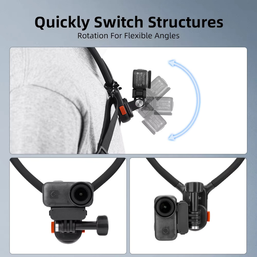 Flymile Magnetische Nacken- und Brusthalterung in Schwarz für DJI Pocket 4, Action 6, Insta360 Ace Pro 2 und GoPro mit Schnellverschluss - Bild 4