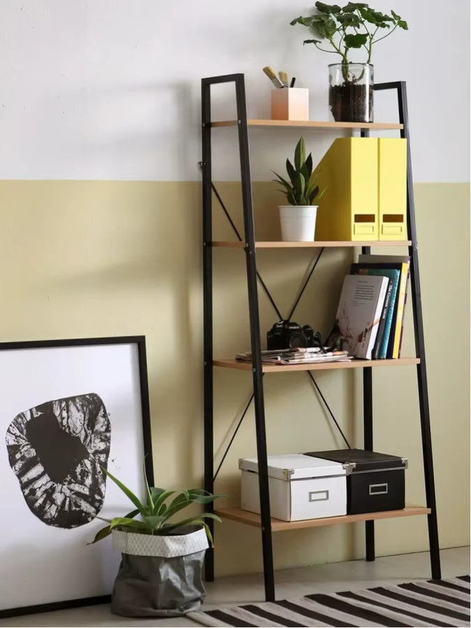 WOLTU 4-stufiges Leiter-Bücherregal aus Holz in Eiche mit Schwarz, B/T/H: 60 x 35 x 148 cm - Bild 5