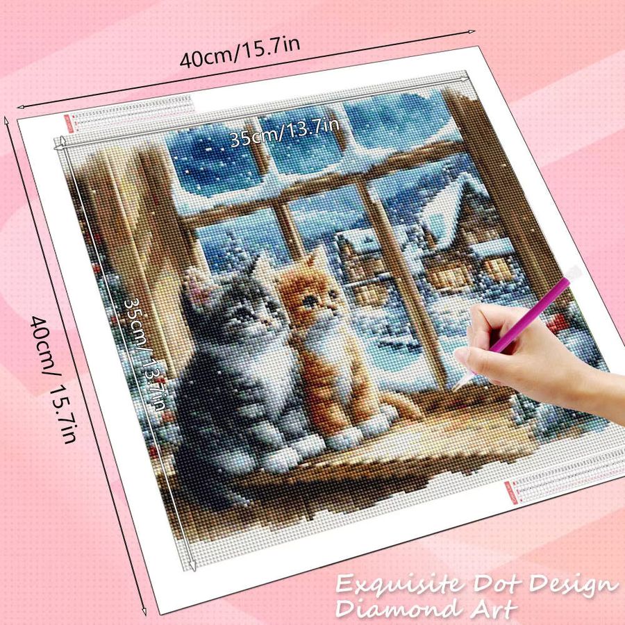 HUACAN 5D DIY Diamantmalerei Katze Motiv mit vollen Bohrern in Multicolor zur Wandmontage - Bild 2