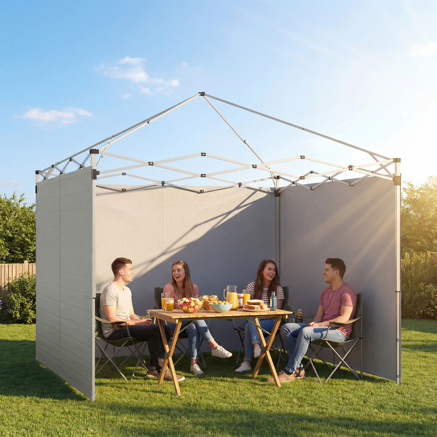Outsunny 3er-Set Pavillon-Seitenwände mit Reißverschluss, UV-Schutz und wasserabweisendem Oxfordstoff als Sicht- und Windschutz für 3x3 m Partyzelte, Hellgrau - Bild 2