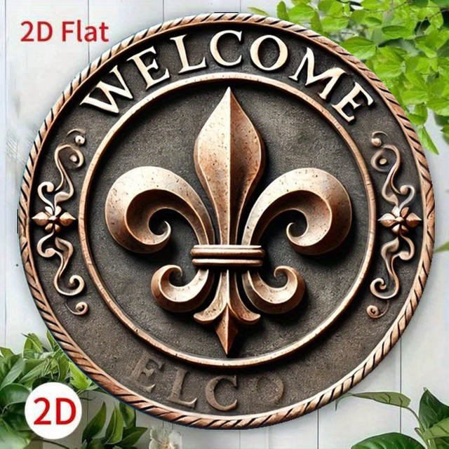 Potdemiel Rundes Metall-Wandschild Lily Welcome Sign in Braun mit Floralem Design, Durchmesser: 19,8 cm - Bild 1