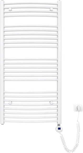 Emke Elektrischer Badheizkörper Gebogen mit Thermostat und Smart Home Integration, Handtuchtrockner aus Stahl, Weiß, B: 120 cm, H: 50 cm - Bild 1