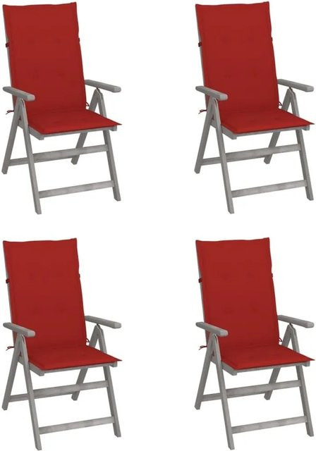 vidaXL Set aus 4 verstellbaren Hochlehner-Gartenstühlen aus Akazien-Massivholz mit Auflagen in Rot - Bild 1