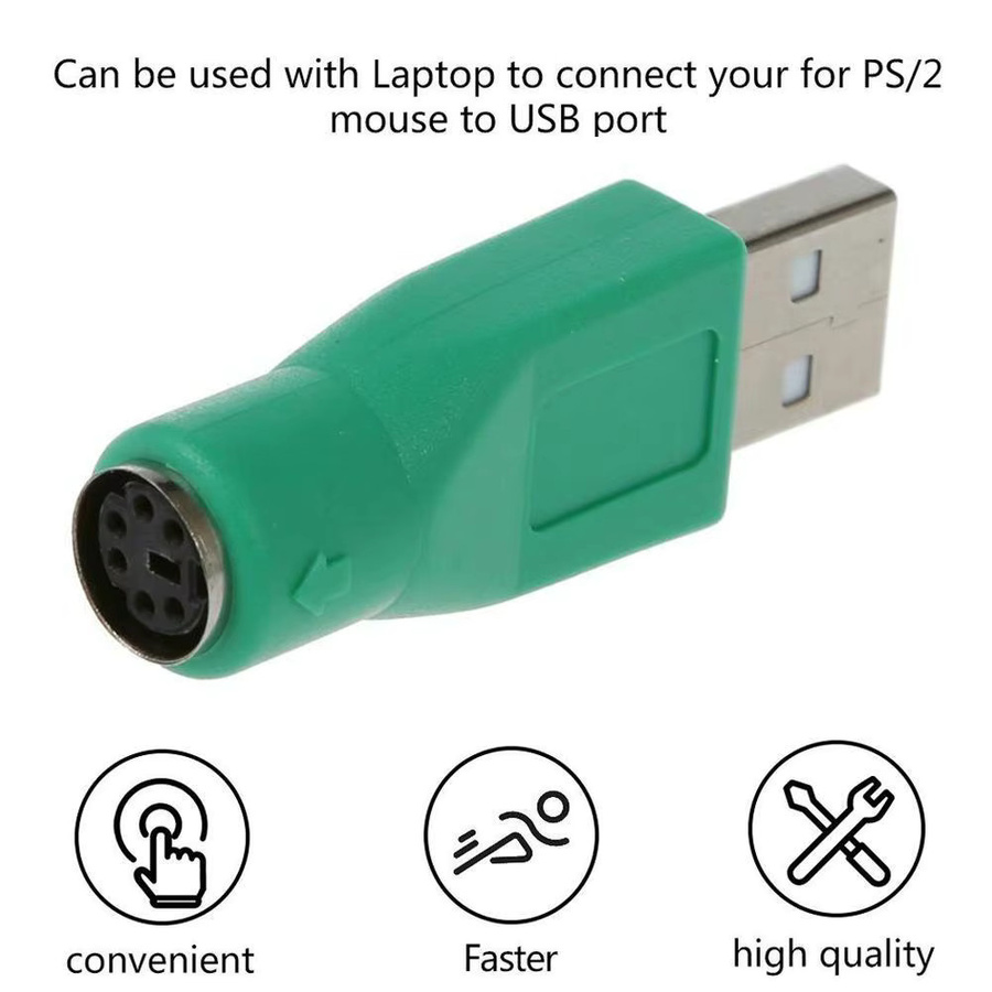 USB auf PS/2 Adapter Konverter für Tastatur und Maus, PS/2 Mini DIN 6 Pin Buchse auf USB A Stecker, Farbe: Grün - Bild 2