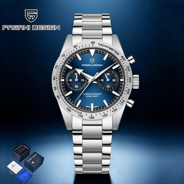 Pagani Design Chronograph, Quarz, Edelstahl, Saphirglas, Blau, Herren - Bild 1