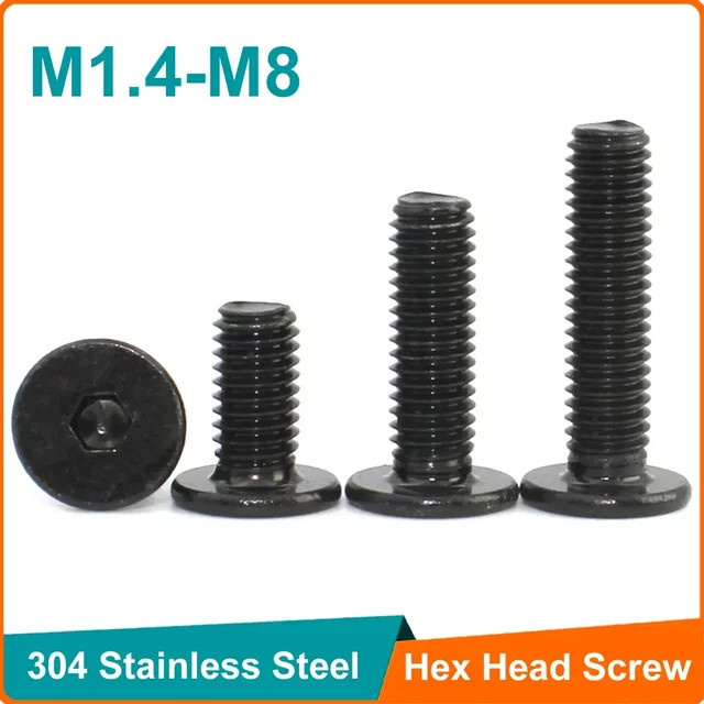 Schwarze Innensechskantschrauben aus 304 Edelstahl mit Flachkopf in verschiedenen Größen M1,4 bis M8 - Bild 1